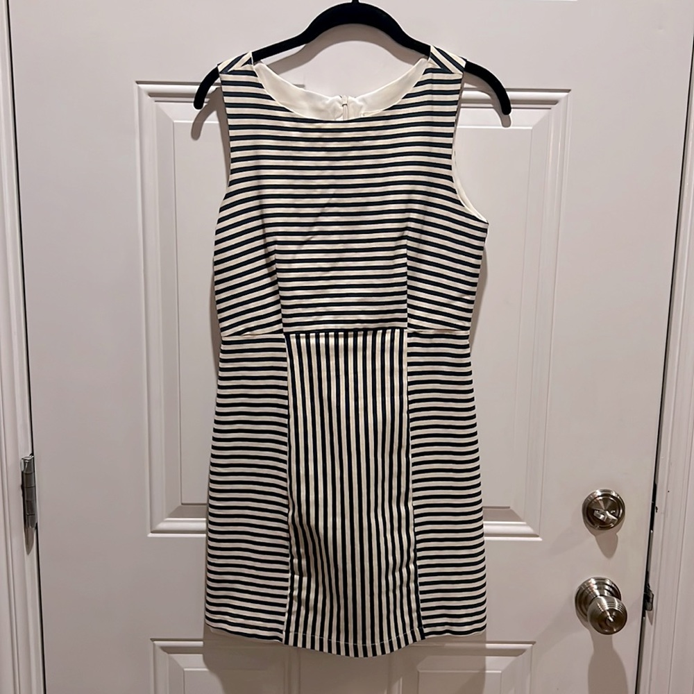 Navy blue and cream dress